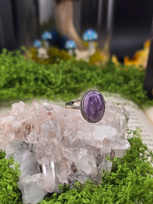 Charoite 925 stamped adjustable ring