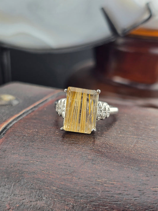 Golden Rutile 925 stamped adjustable ring