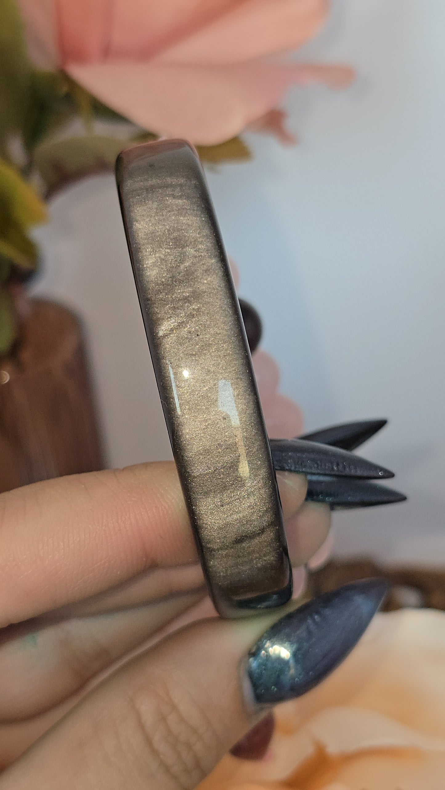 Rose Quartz, Star Garnet, and Silver Obsidian Half Bangle